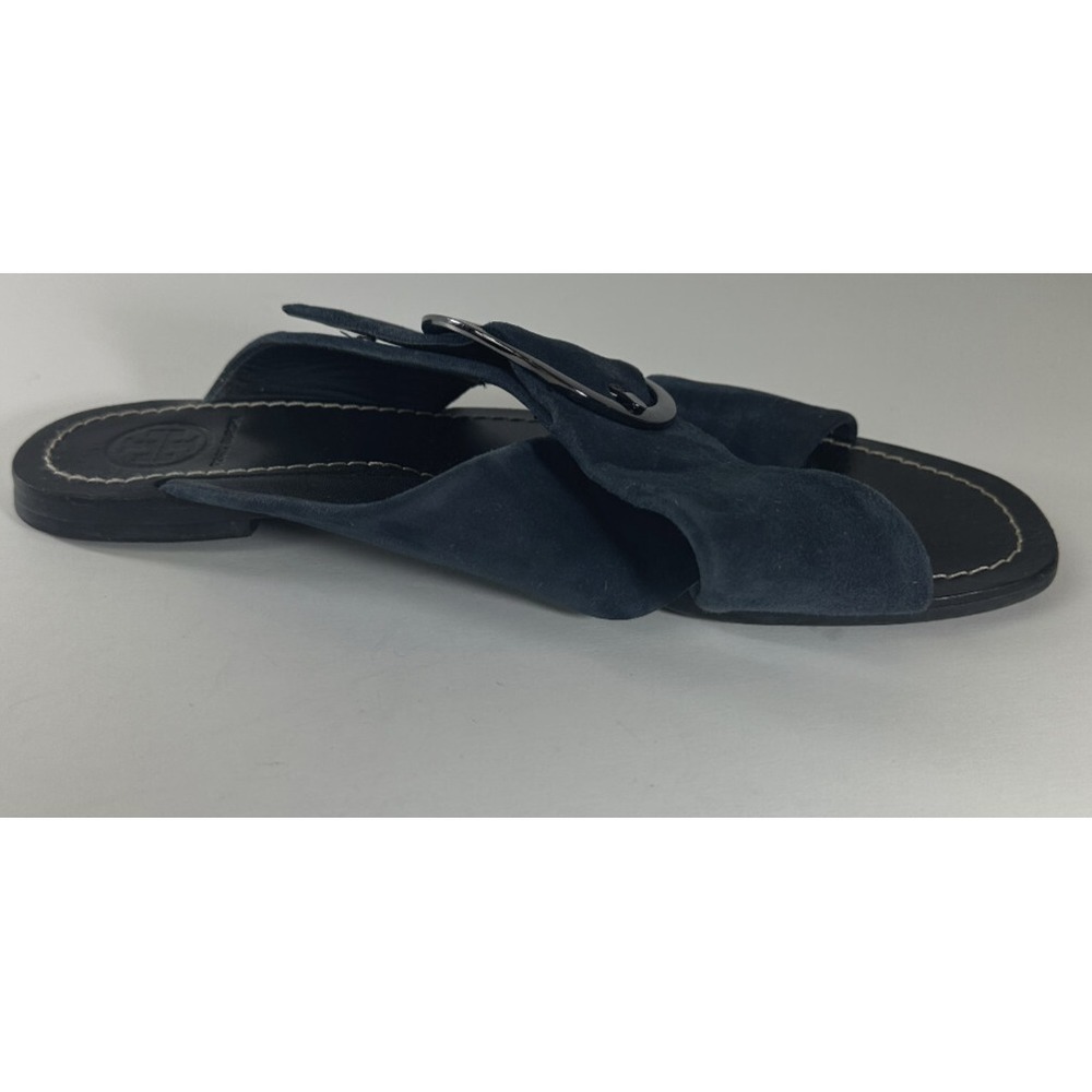 Tory Burch Grant Suede Sandal Open Toe Criss Cross Slides Midnight Blue 7.5 M - Picture 11 of 16
